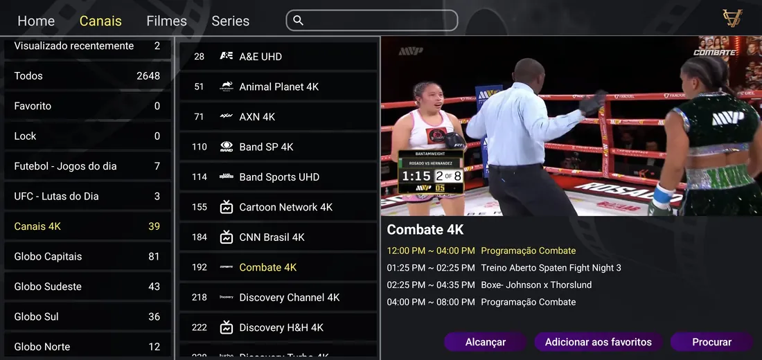 Canal Combate 4K ao vivo com guia de programação