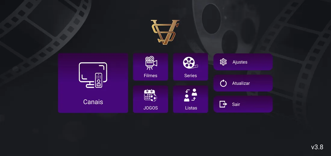 Menu principal do aplicativo VS Plus TV